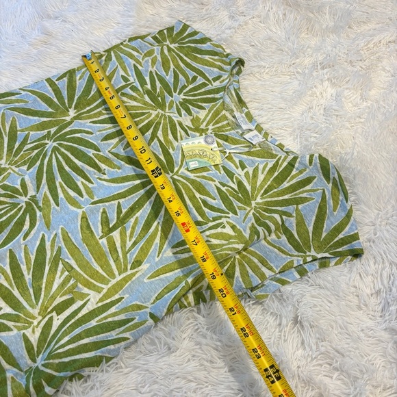 SIGRID OLSEN 100% Linen Short Sleeve Back Button Palm Print Top NWT flawed large - Picture 6 of 11
